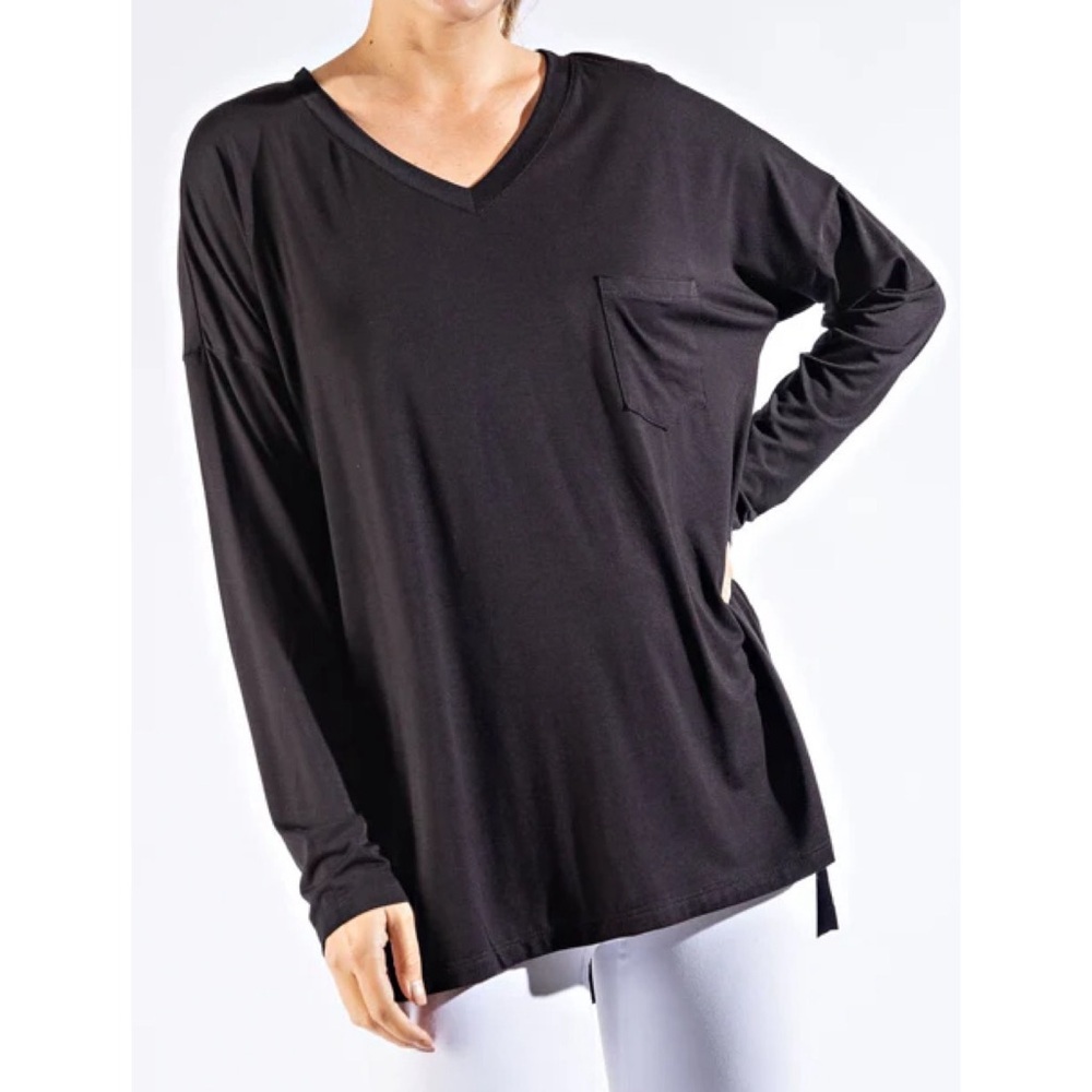Rae Mode Black Basic Long Sleeve Top with Pocket